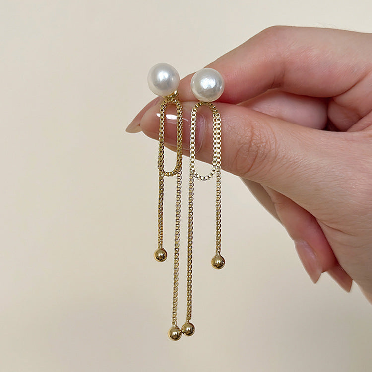 Women's For Pearl Long Tassel Ear Design Earrings