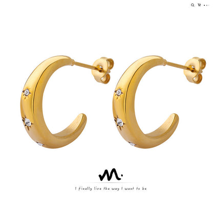 Women's Personalized Elegant Light Luxury Inlaid Zircon Shaped Titanium Earrings