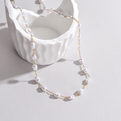 Steel Pearl Design Twin Sweater Chain Necklaces