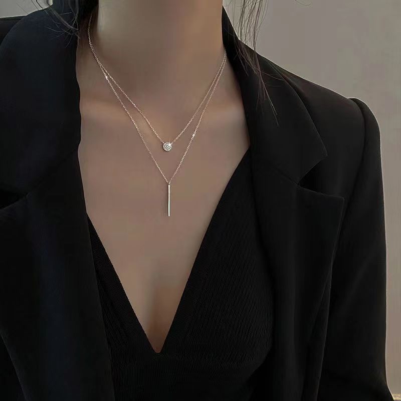 Round Rhinestone Double Layer Female Clavicle Cold Wind Necklaces