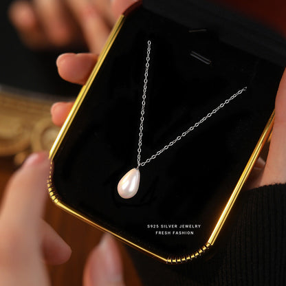 Sier Water Drop Shell Pearls French Retro Simple Necklaces