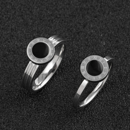 Stainless Steel Roman Digital Welding Round Drop Black Oil Rings