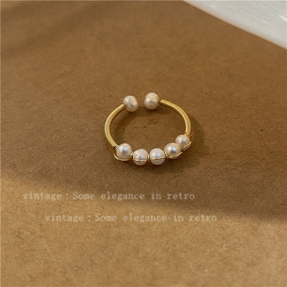 Retro Freshwater Pearl Woven Open Index Rings