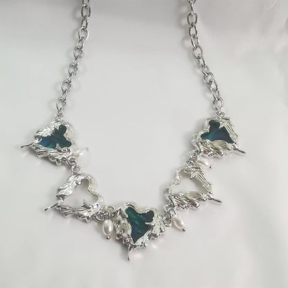 Metal Lava Irregular Heart Hollow Simple Dark Blue Shell Necklaces