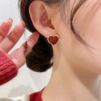 Women's Red Drop Oil Love Metal For Earrings