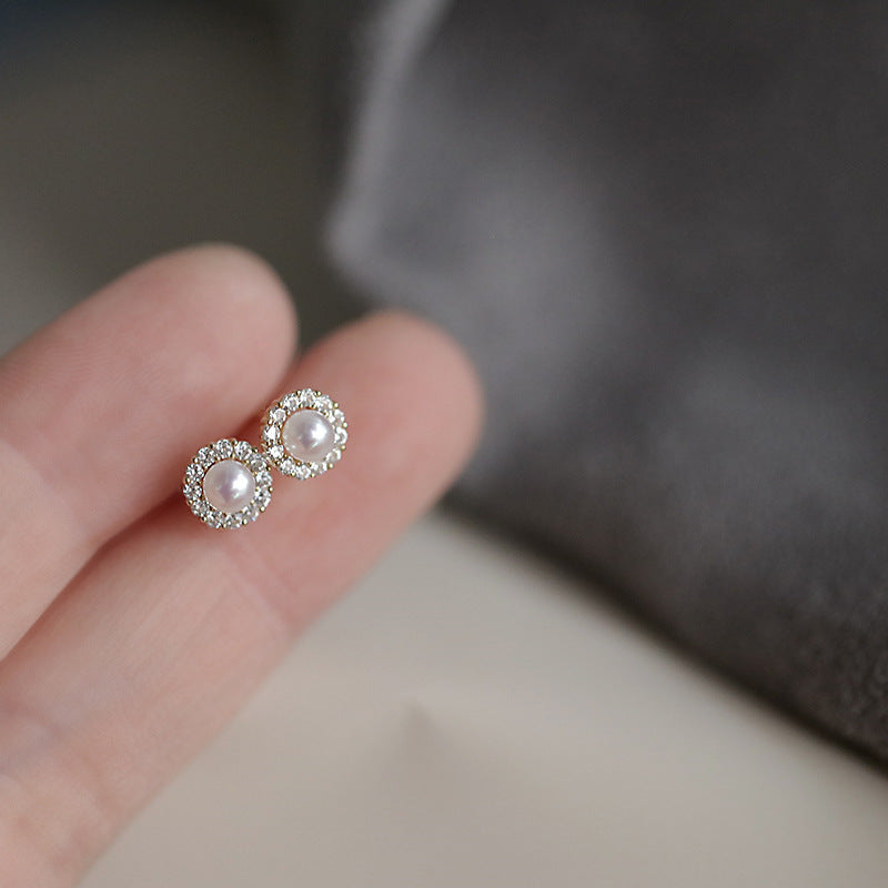 Sier Plated Pearl Shell Zircon Temperament High Sense Earrings