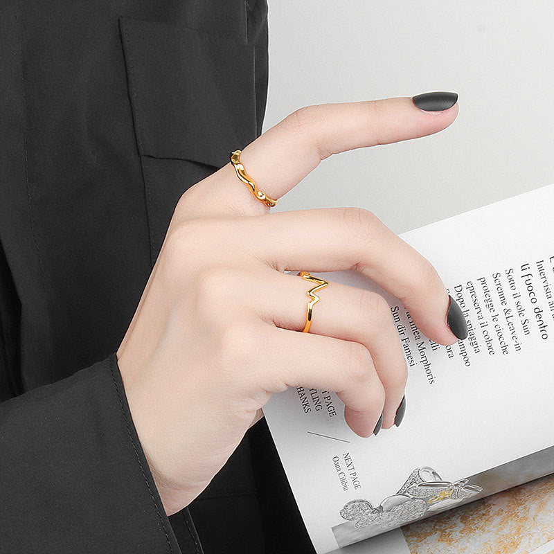 Source Irregular Wave Ecg Female Heartbeat Glossy Line Index Rings