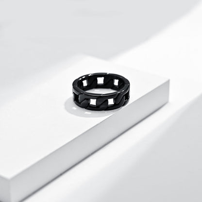 Women's & Men's & Trendy Titanium Steel Woven Cuban Chain And Medium Cold Rings