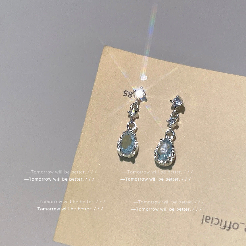 Women's Lake Blue Drop-shaped Zircon For French Simplicity Earrings