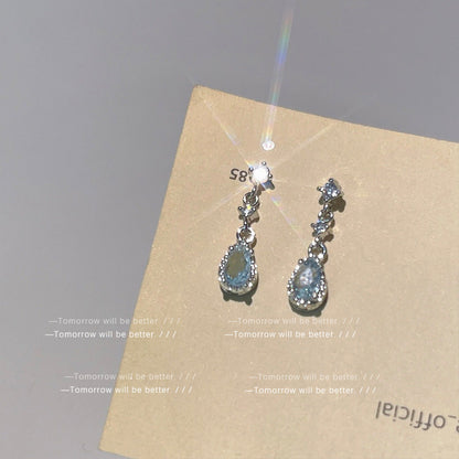 Women's Lake Blue Drop-shaped Zircon For French Simplicity Earrings