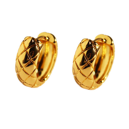 Golden Vintage Diamond Plaid Classic Style Earrings