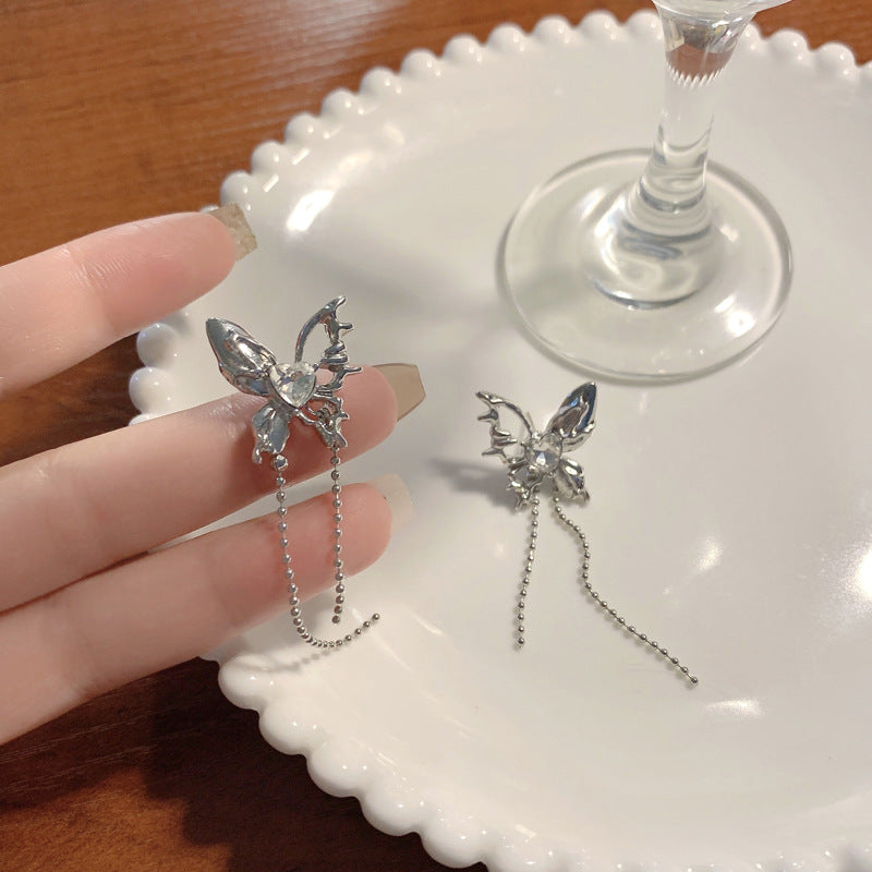 Sier Needle Sweet Cool Irregular Tassel Dignified Hollow Rings