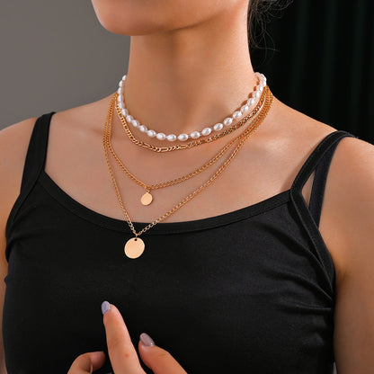 Women's Personality Twin Style Round Pendant Short Necklaces