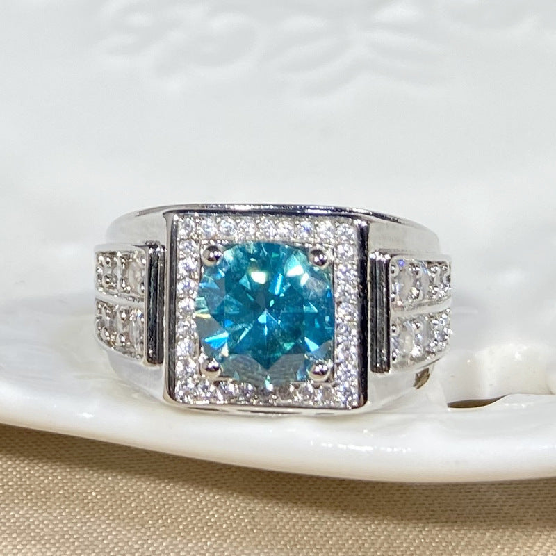 Men's Hearts And Arrows Blue Green Zircon Moissanite Rings