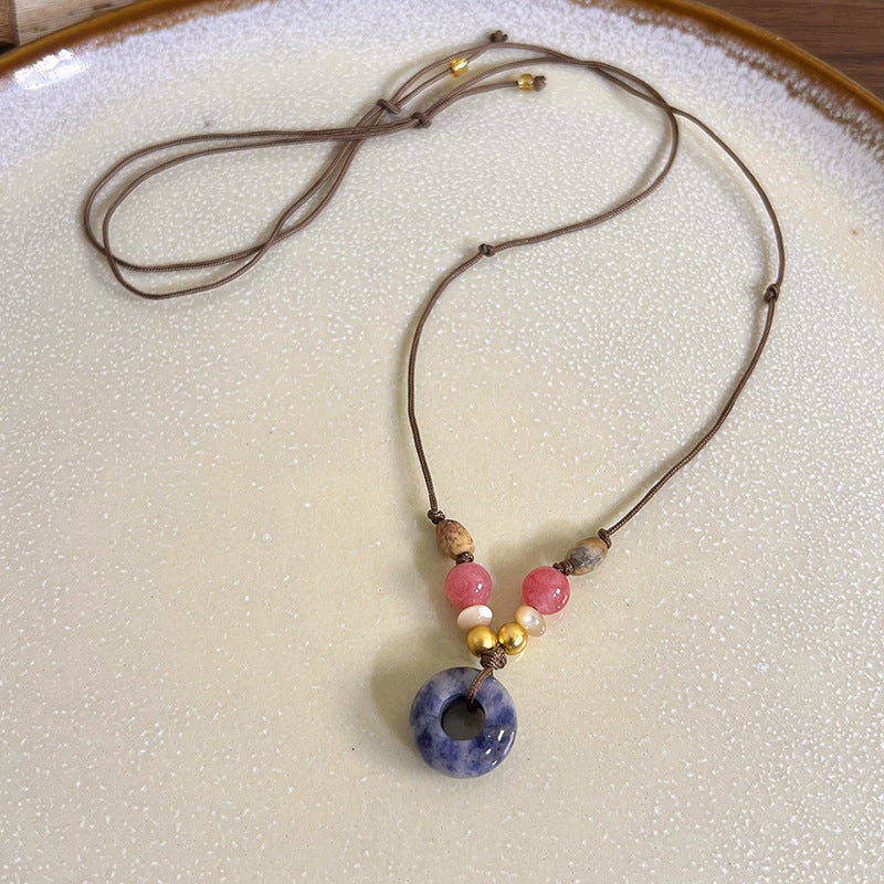 Style Pendant Antique Cord Butterfly Flower Longevity Lock Necklaces