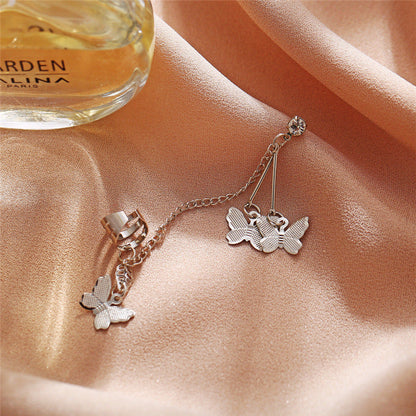 Women's Cool Style Butterfly Ear Clip Fairy Temperamental Long Chain Earrings