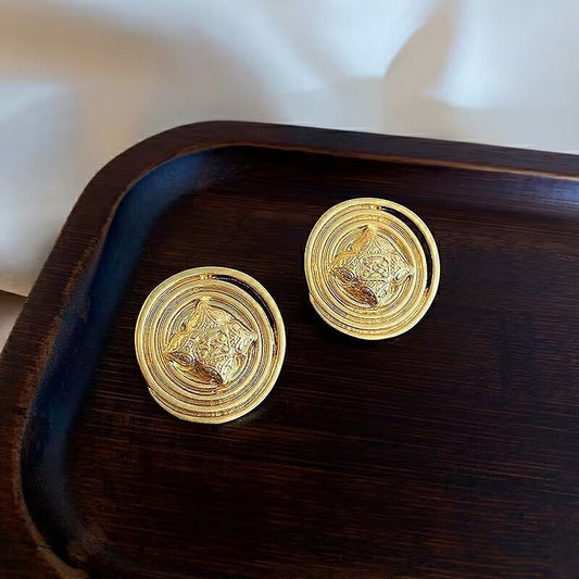Crazy Chen Shuting Vintage Metal Button Circle Earrings