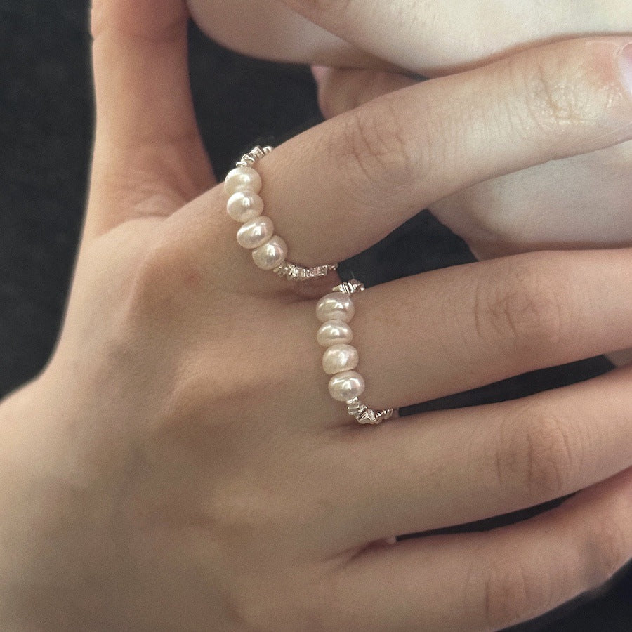 Sterling Sier Natural Freshwater Stringed Pearls Rings