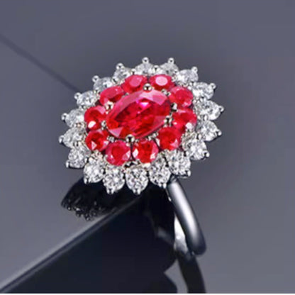 Round Arm Red Diamond Sunflower Inlaid Zircon Rings