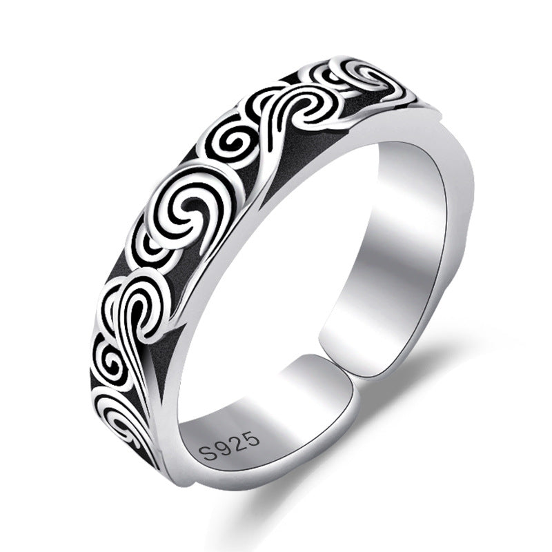 Women's & Men's Style Black Thai Sier Open Adjustable Rings