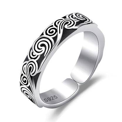 Women's & Men's Style Black Thai Sier Open Adjustable Rings