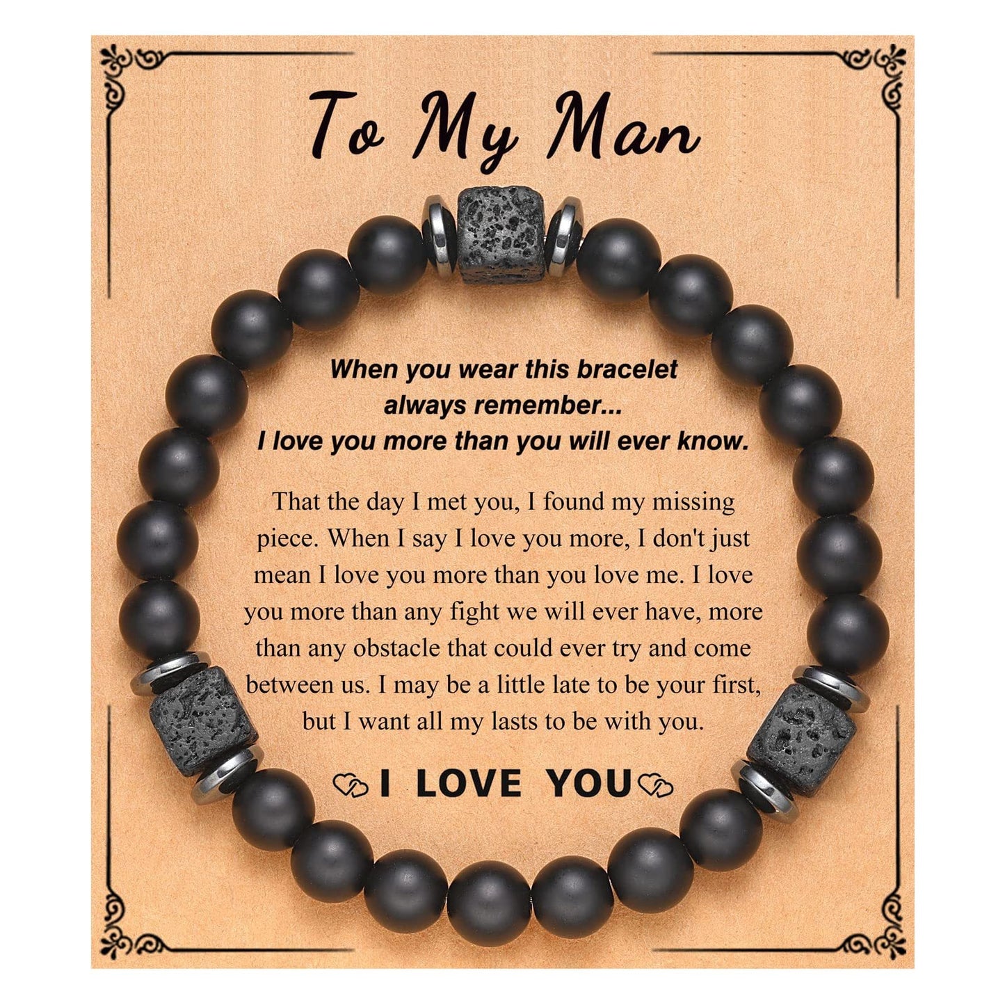 Frosted Square Volcanic Stone Father's Day Bracelets
