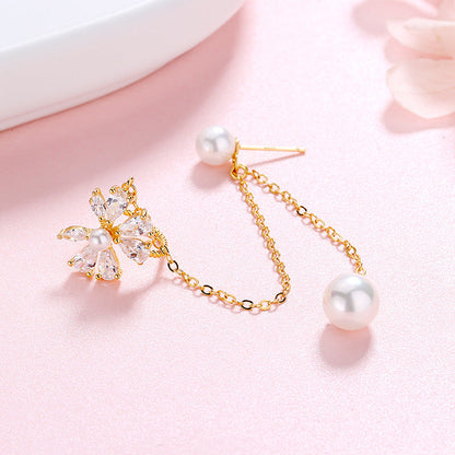 Zircon Pearl Grace Long Tassel Integrated Earrings