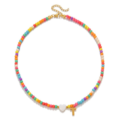 Letter Mixed Color Turquoise Shell Heart Necklaces