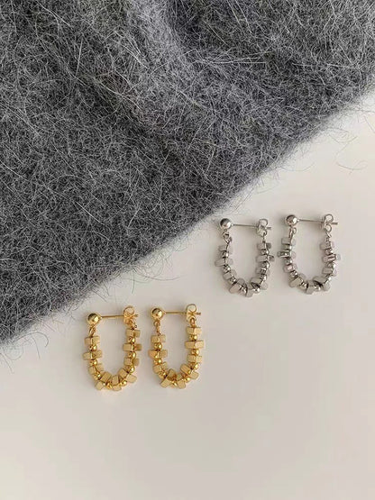 Square Exquisite High-grade Metallic Chain Front Earrings