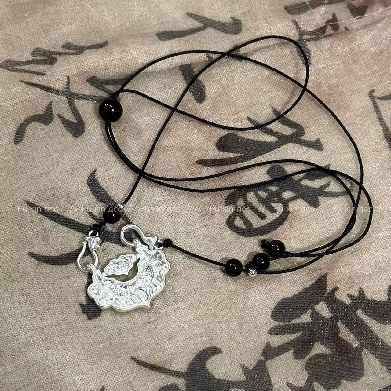 Ancient Chinese Style Koi Lotus Sier Safety Necklaces