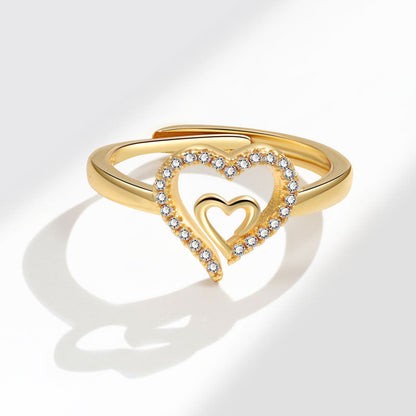 Simple Zircon Love Heart-shaped Index Finger Rings