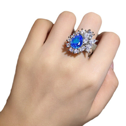 Live Simulation Sapphire Bright Oval Open Rings