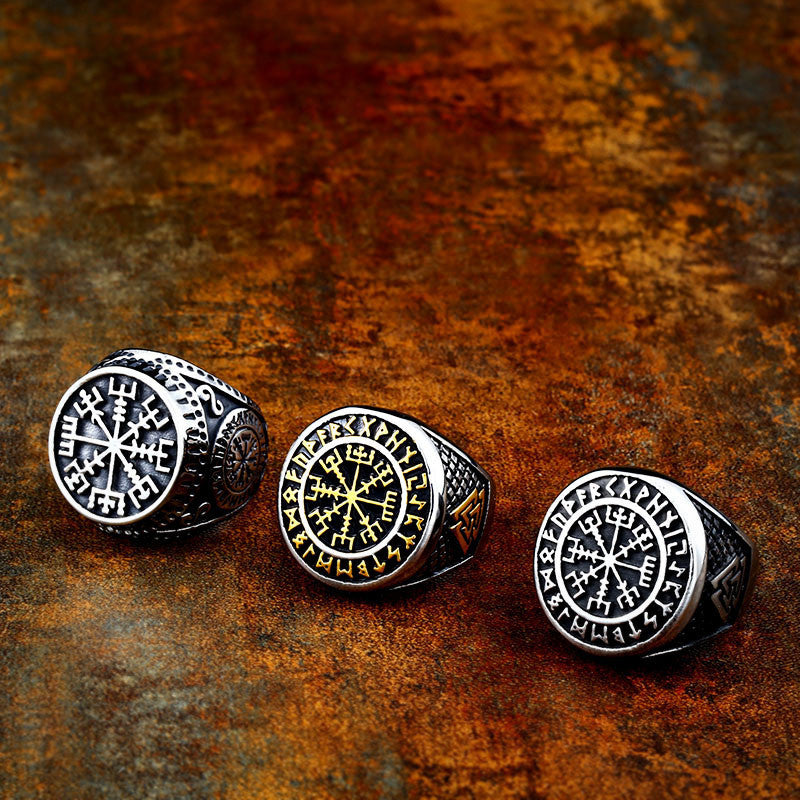 Men's Retro Compass Titanium Steel Triangle Viking Rings