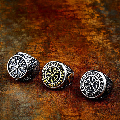 Men's Retro Compass Titanium Steel Triangle Viking Rings