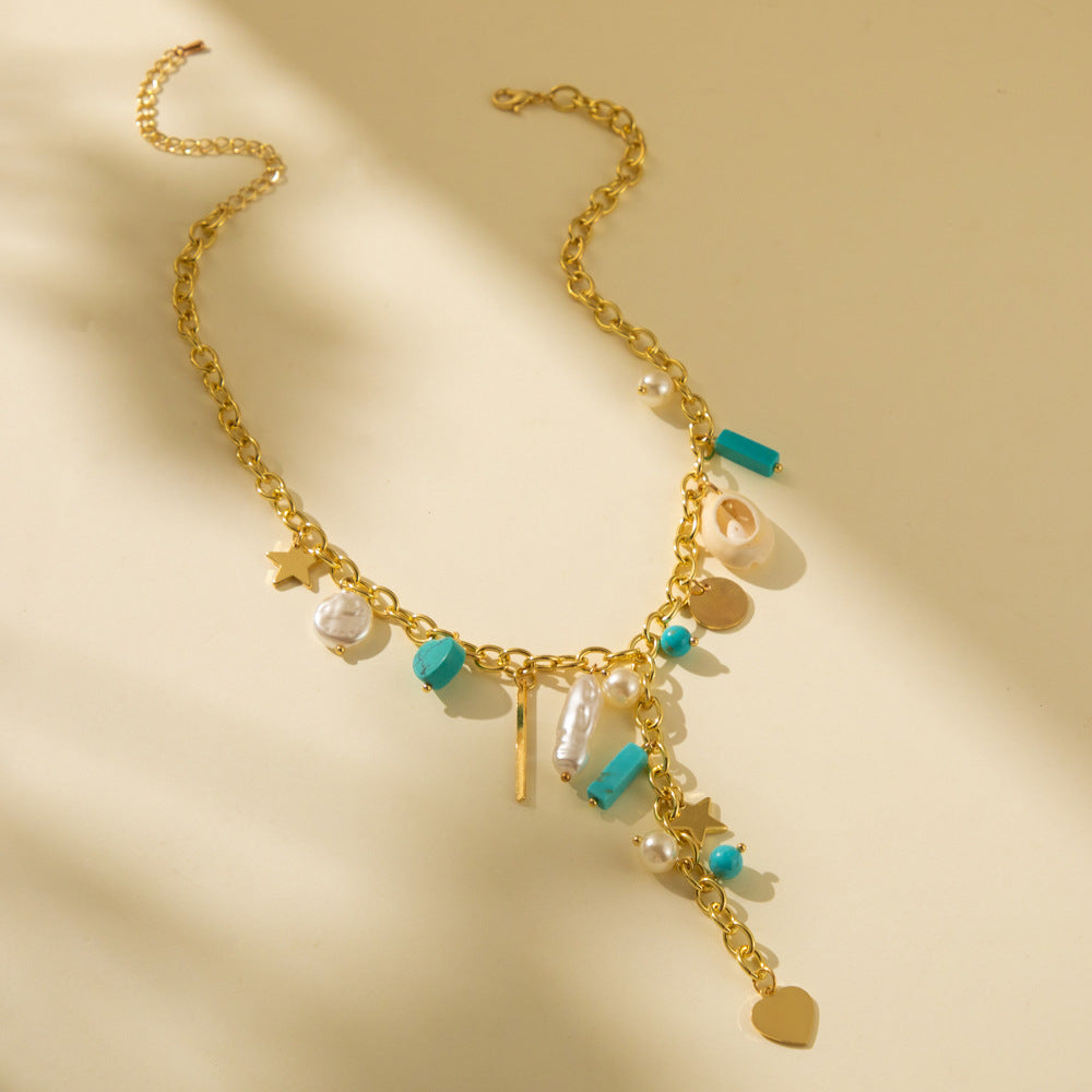 Creative Natural Stone Shell Stitching Bead Necklaces