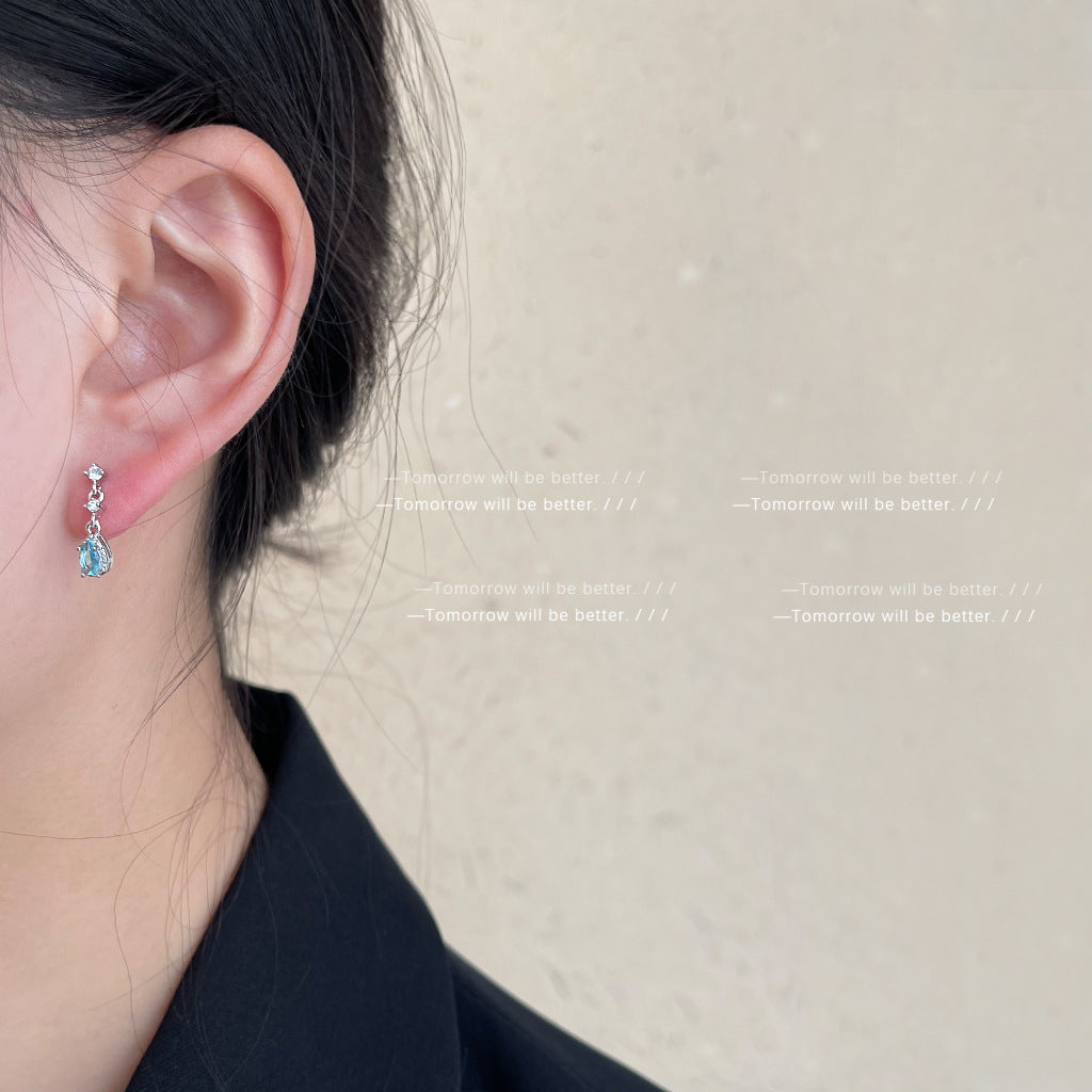 Women's Lake Blue Drop-shaped Zircon For French Simplicity Earrings