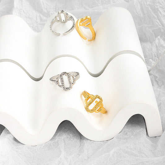 Niche Irregular Texture Hollow Female Temperament Rings
