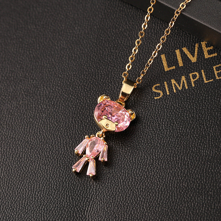 Cute Bear Design Color Zircon Fun Cartoon Female Necklaces