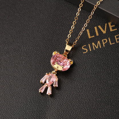 Cute Bear Design Color Zircon Fun Cartoon Female Necklaces