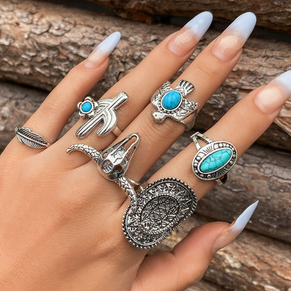 Suit Knuckle Design Vintage Totem Turquoise Rings