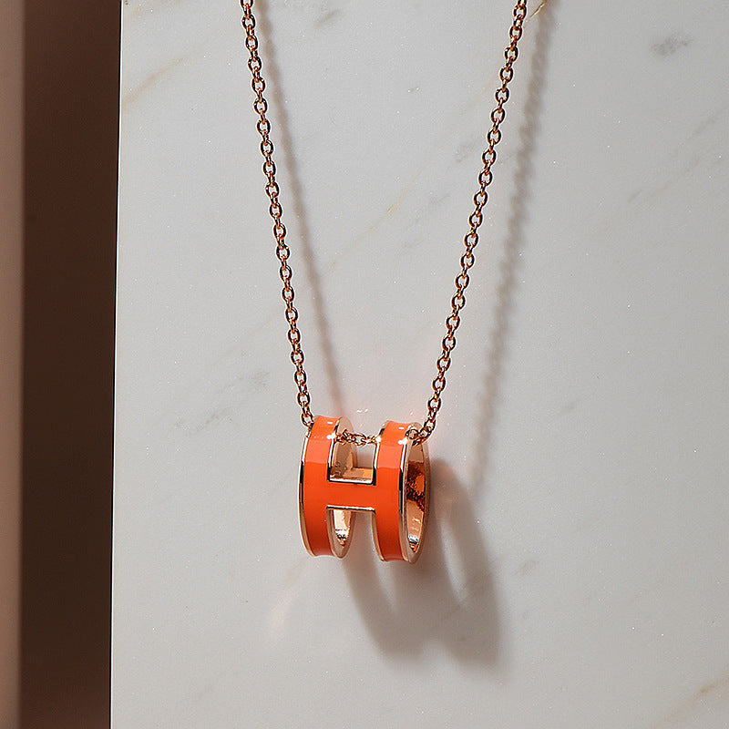 Version Clavicle Chain Enamel Letter Female Oval Rose Gold Necklaces