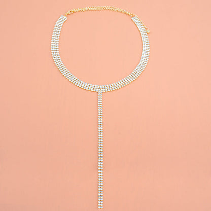And Double Row Rhinestone Chain Clavicle Necklaces