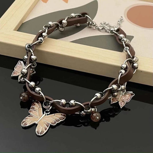 Pendant Niche Leather Interspersed Design Sense Personalized Necklaces