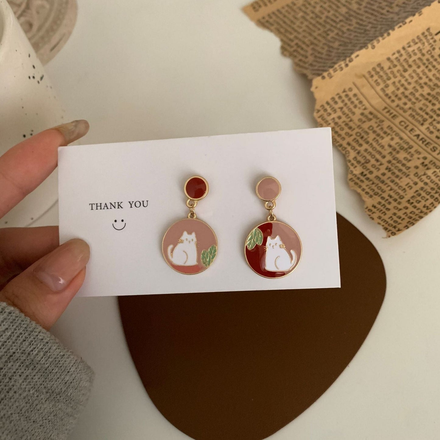 Sier Needle Cute Kitten Ear Simple Graceful Earrings