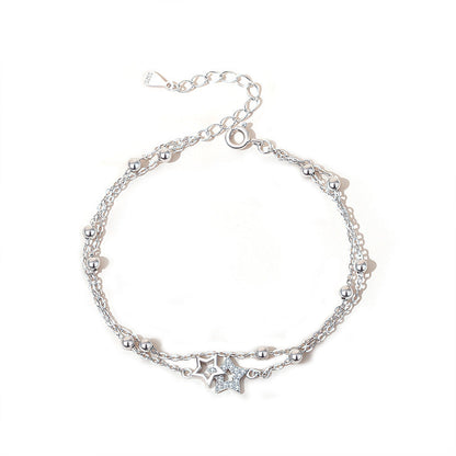 Style Pentagram Platinum Fresh Double Layer Sliver Beads Design Bracelets