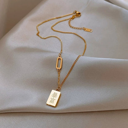 Small Gold Bar Niche Geometric Glossy Pendant Necklaces