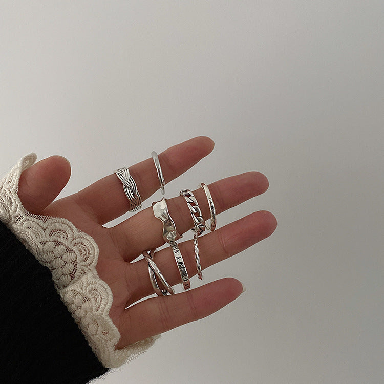 Women's Retro Distressed Geometric Open Trendy Niche Rings