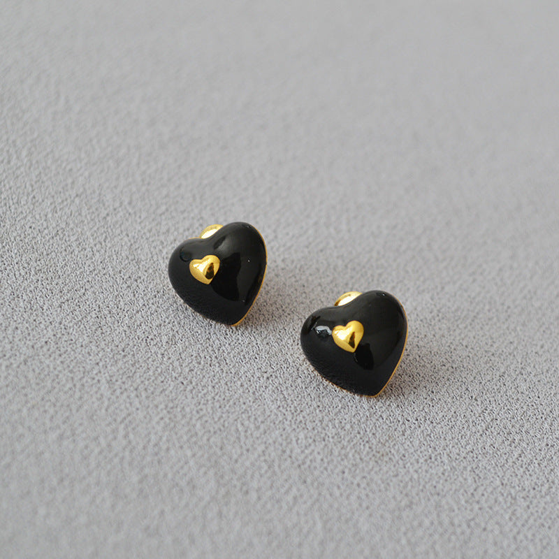 Simple Enamel Drip Glazed Heart Brass Gold Earrings
