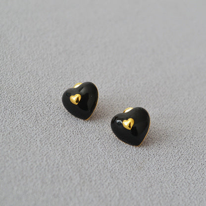Simple Enamel Drip Glazed Heart Brass Gold Earrings