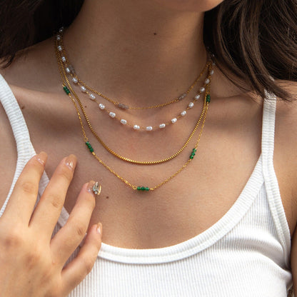 Steel Pearl Design Twin Sweater Chain Necklaces